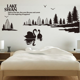 可移除墙贴纸贴画卧室沙发背景墙房间墙壁装饰创意黑白森林天鹅湖