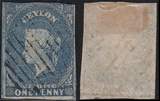 锡兰(斯里兰卡)1857年维多利亚头像蓝色纸1P旧，目录价225美金