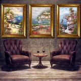 欧式有框画客厅装饰画纯手绘手工餐厅挂画玄关竖幅田园地中海风景