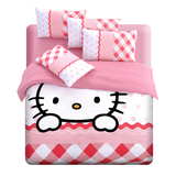 kitty猫咪卡通粉色四件套床笠可爱儿童床品男女孩被套床单人双人