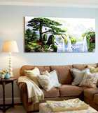 自油自画 DIY数字油画数码彩绘填色客厅风景山水瀑布迎客松60x120
