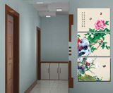 玄关过道无框画 客厅装饰画百花争艳壁画 S102竖三联花开富贵