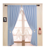 欧式一级物理环保蓝色小清新半截遮光布卧室客厅遮光窗帘防紫外线