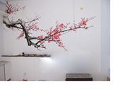 深圳纯手工墙画 墙体彩绘壁画 手绘墙素材图案 梅花电视背景墙绘