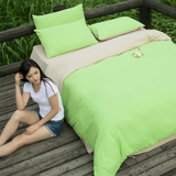 绿色床上用品纯棉四件套秋冬韩式简约床单被套全棉单人床4三件套
