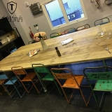 美式复古铁艺火锅店实木西餐厅餐桌椅loft做旧咖啡厅餐饮店小方桌