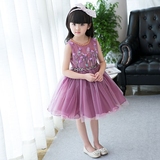 儿童礼服女童公主裙紫色花童婚纱礼服演出服女孩晚礼服钢琴摄影裙