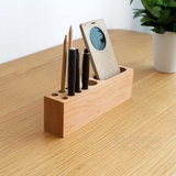 日式MUJI创意实木办公桌面收纳盒木质文具笔筒木制化妆品手机底座