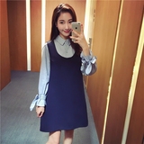 2016夏装新款女装韩版衬衫无袖背心裙子套装两件套背带a字连衣裙