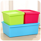 可叠加带盖收纳箱 糖果色置物盒 塑料整理储物箱 创意桌面收纳盒