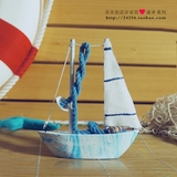 地中海帆船模型一帆风顺船创意摆件装饰品木质小木船工艺品
