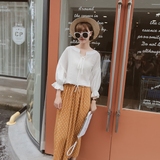 2016夏季韩版新款甜美宽松显瘦灯笼袖系带V领雪纺衫女生衬衫上衣