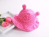 玫红双耳朵女宝宝帽子3-6-12个月纯棉婴儿帽子渔夫盆帽2-4岁儿童