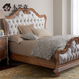 木梵森全实木床 欧式床美式床双人床1.8米 法式床复古床做旧家具