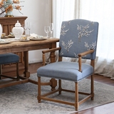 法美家 美式乡村 欧式复古 棉麻布艺 原木色实木 扶手餐椅 书椅