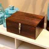 包邮日式复古带锁收纳木盒有盖桌面收纳盒收纳箱储物盒箱整理箱子