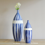 现代简约地中海竖条纹蓝色鱼水乐花器花瓶样板间客厅橱柜装饰摆件