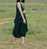 泰国肌理棉麻连身裙印巴风海滩度假裙菊家例外复古风清仓特价处理