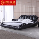 现代时尚真皮床黑色双人床软床1.5米1.8米高档品牌婚床
