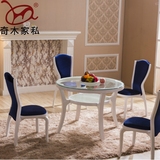 奇木欧式实木白烤漆餐桌双层圆玻璃餐桌椅组合四人小户型饭洽谈桌