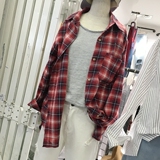 16年韩国东大门订单秋季女装新款文艺范撞色格子衬衫上衣外套潮