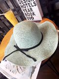 Rorobaby纯手工编制简约黑色绳结波浪沿大檐帽遮阳帽防紫外线草帽