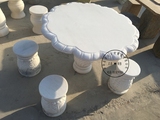 石头圆桌天然大理石桌石凳石椅庭院户外室外装饰石桌餐桌石雕桌椅