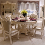 欧式餐桌 别墅奢华大理石餐桌椅组合6人饭桌1.5米美式餐厅圆餐桌
