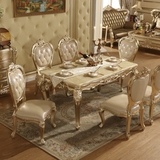 欧式餐桌大理石长方桌实木餐桌椅组合香槟色金箔餐桌小户型长方桌