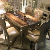 欧式餐桌椅组合美式乡村实木简欧新古典样板房圆桌一桌六椅现货