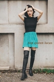 lucas原创 复古驼色绿色黑色百褶木耳边小短裙 四季可穿