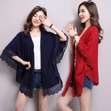 2016秋装新款女装韩版披肩针织开衫羊绒宽松中长款纯色毛线上衣