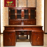 鸿日风红木中式客厅仿古家具老挝红酸枝雕花鸟书桌花枝书柜办公桌