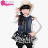 韩国童装 公主裙 冬季加厚童裙 外贸精品 女童豹纹马甲裙 牛仔裙