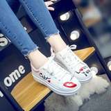 2016韩版新款印花嘴唇小白鞋中跟浅口松糕底休闲学生板鞋女运动鞋
