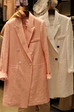 韩国东大门代购 16春季新款女士时尚百搭双排扣西服领长款薄外套