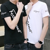 2016新款纯色男士V领潮男夏季青少年学生修身韩版修身男装短袖T恤