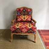 法式美式实木橡木单人沙发椅 出口外贸原木色休闲椅阳台老虎椅