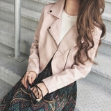 小羽家2016春夏新款韩版女修身粉色短款机车皮衣pu皮衣夹克小外套