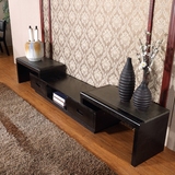 新中式火烧石伸缩电视柜大理石黑色实木现代简约客厅茶几组合家具