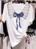 竹节棉短袖T恤女韩国夏季新款亮片拼接假两件时尚学生上衣