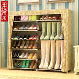 新款宜家经济型双排无纺布拼装简易组装鞋柜不锈钢多功能简易鞋架