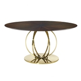 美式欧式新古典黑胡桃实木桌面不锈钢高档圆桌餐桌大堂桌