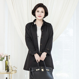 春装新款 韩版时尚女装POLO领休闲外套中长款长袖单排扣黑色风衣