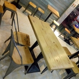 铁艺实木复古咖啡厅西餐桌甜品店奶茶快餐饭店餐桌椅子组合长方形