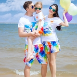 海边度假运动沙滩裤亲子装夏装一家三口母女装母子装潮沙滩服套装