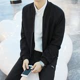 2016秋冬季新款日系韩版男青年修身开衫纯色夹克太空棉棒球领外套