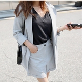 韩版夏季小西装套装女薄款棉麻休闲中长款修身麻料短裤套装外套潮