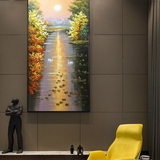 竖幅天鹅湖荷花油画高档欧式风景山水玄关过道走廊挂画壁画装饰画