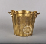 印度进口欧式复古美式纯铜雕花插花器花瓶桌面摆件垃圾桶收纳桶